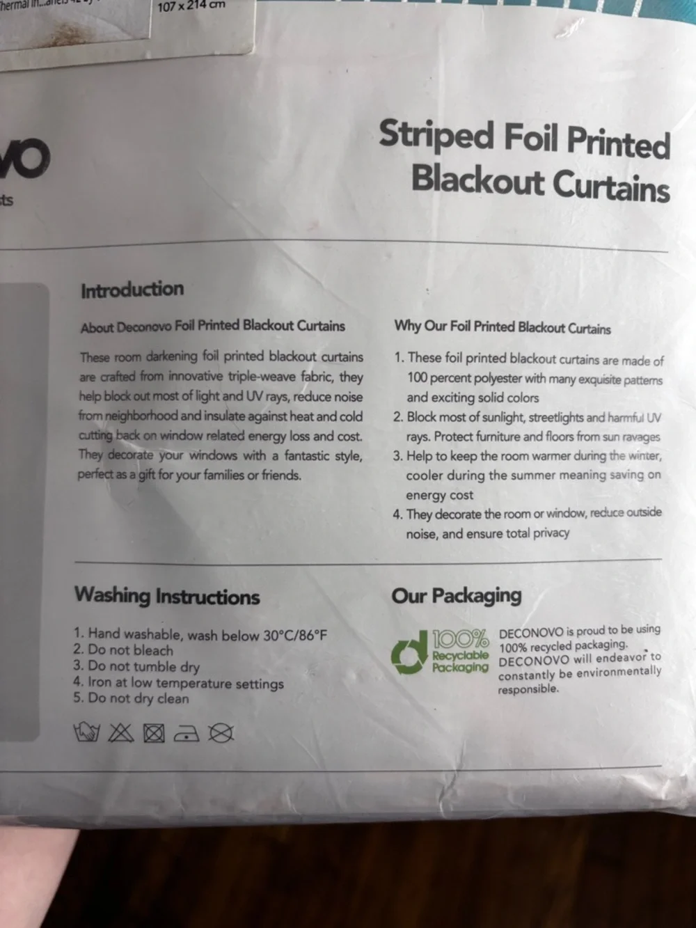 NWT Deconovo Striped Foil Printed Blackout Curtains - Teal